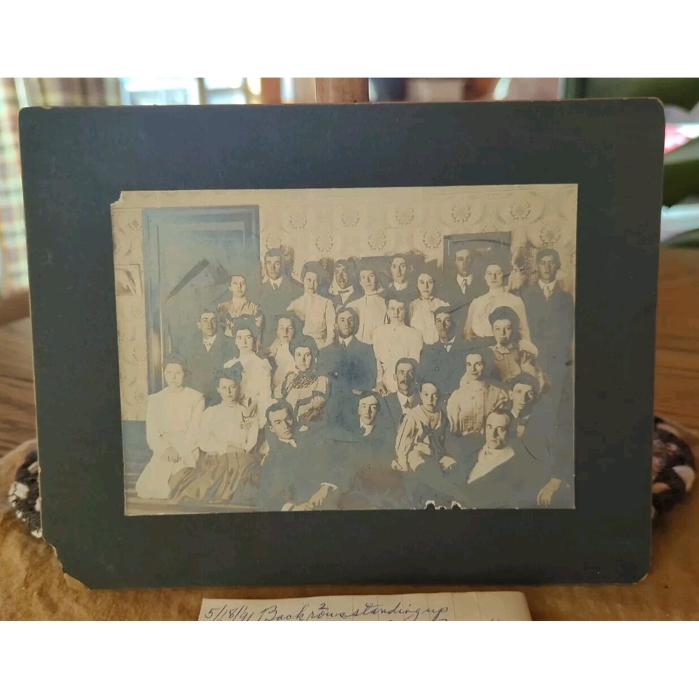 Antique 1881 Cabinet Card Photo Victorian Party Family Group Portrait NY 8x10